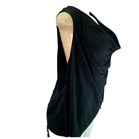 Catherine Malandrino Plus 3X Solid Black Draped Neck Sleeveless Blouse - Picture 3 of 6